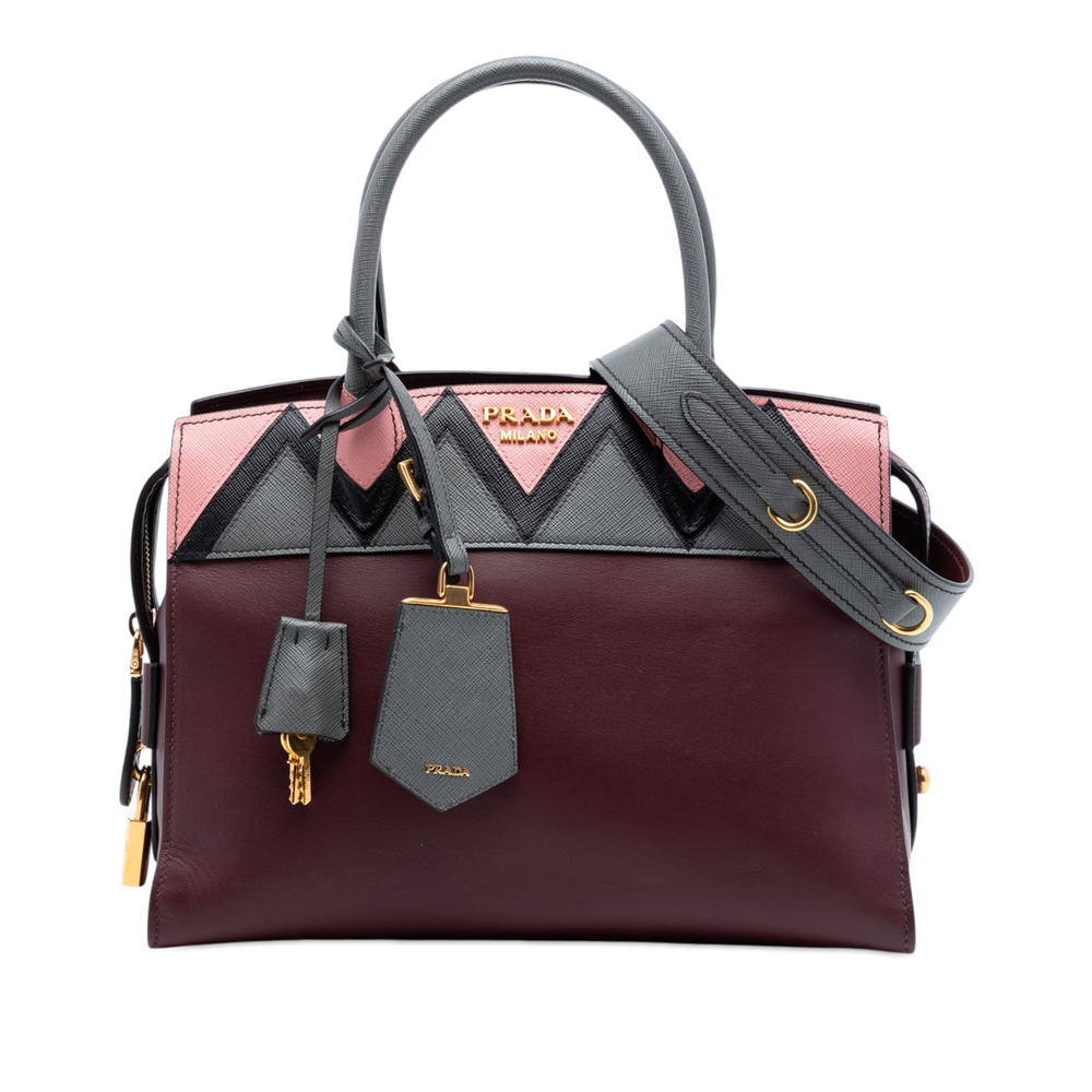 Pre-Loved Prada Medium Saffiano Trimmed City Calf Greca Esplanade Satchel